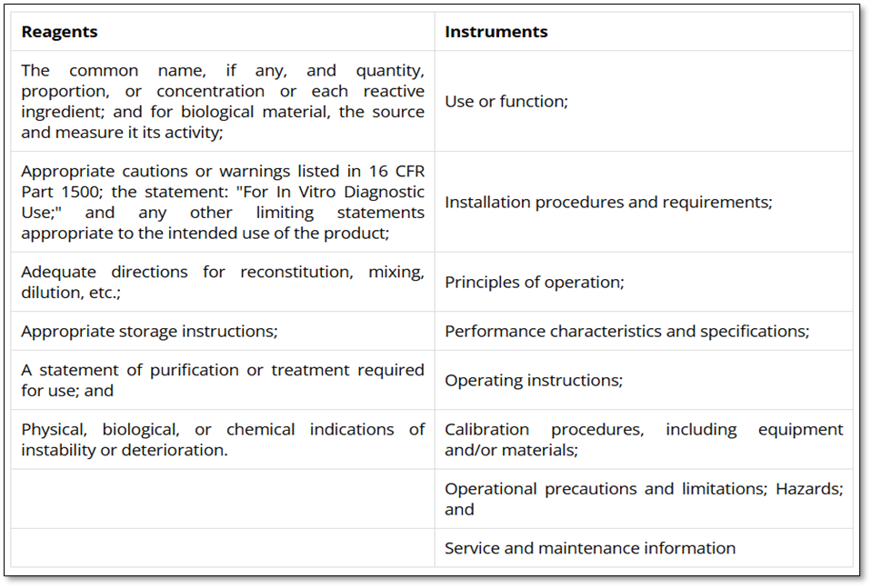 Difference in requirements for reagents and instruments